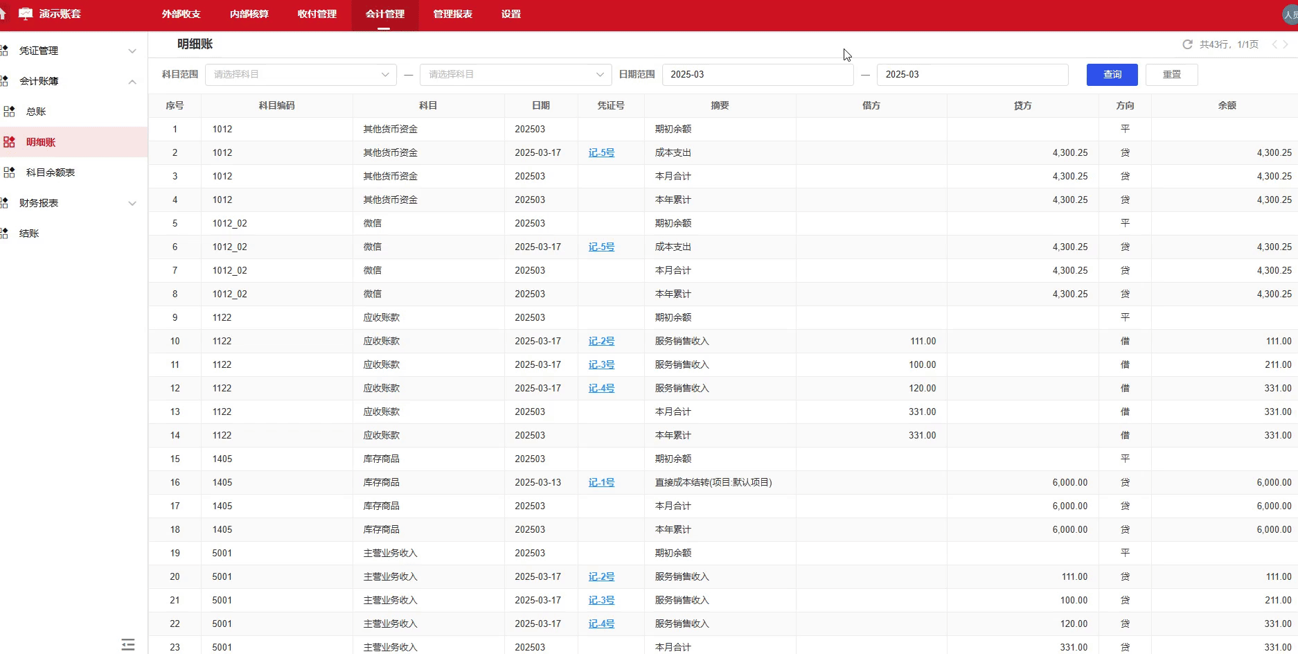 会计管理-明细账-凭证