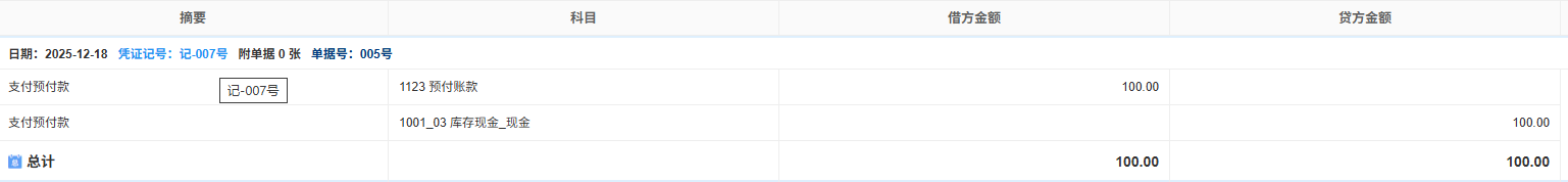 成本支出-预付-凭证