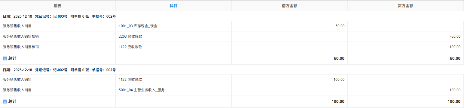 服务销售收入-销售-凭证