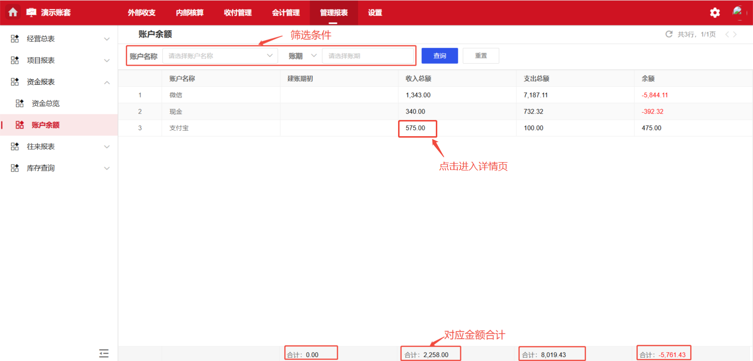 管理报表-账户余额表