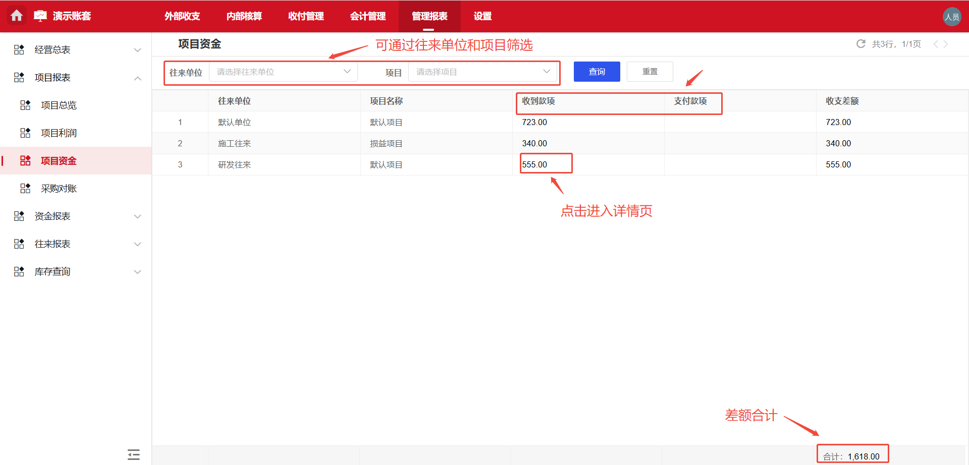 管理报表-项目资金