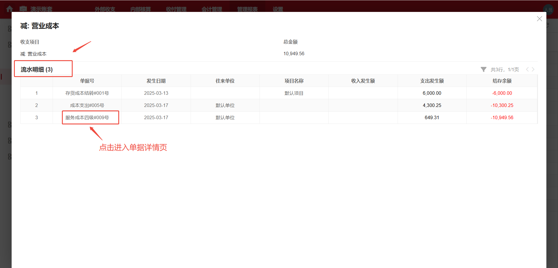 经营报表-项目利润-数据钻取