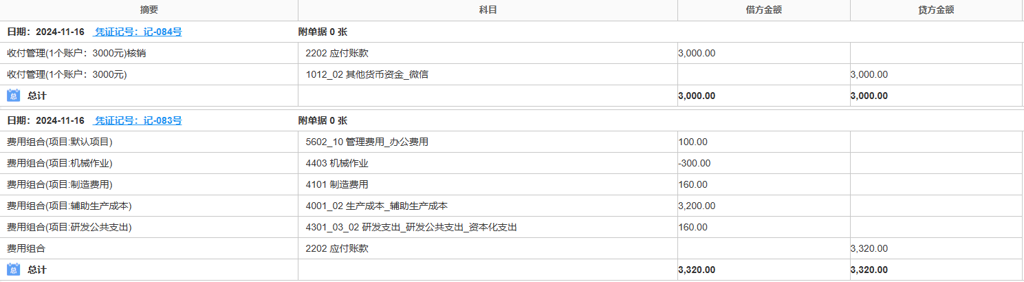费用组合-发生-凭证