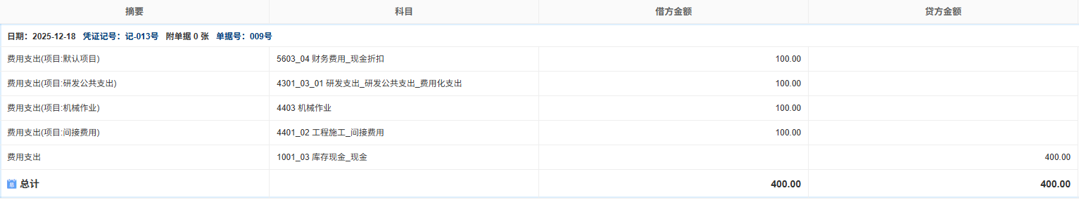 费用组合-发生-凭证