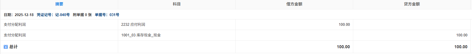 资本-支付分配利润-凭证